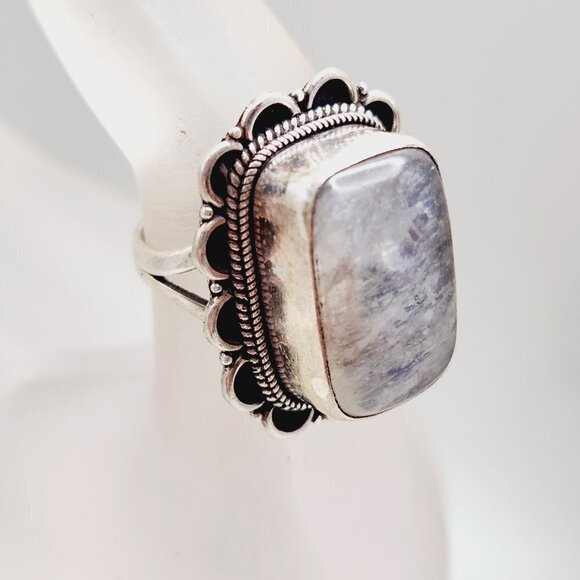 Chunky Moonstone Flash Square Framed 925 Sterling Silver Ring Adjustable - Picture 3 of 7